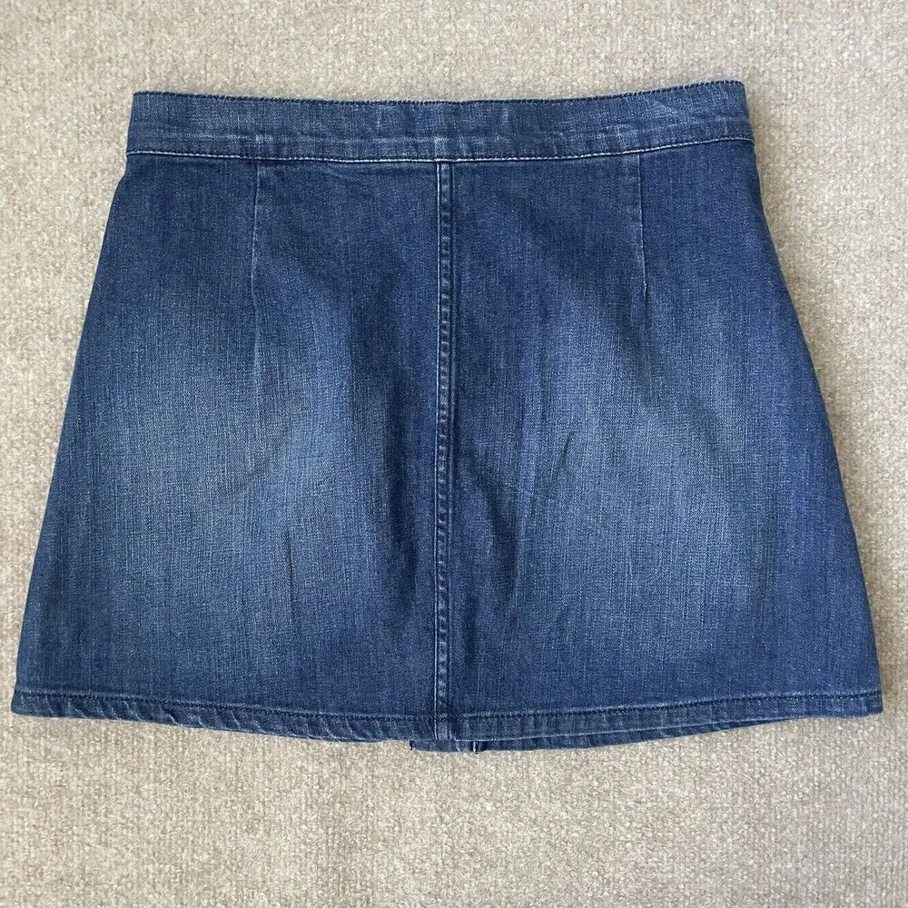 Express Denim Skirt Womens 4 Dark Wash Button Front Short Mini Stretch Denim